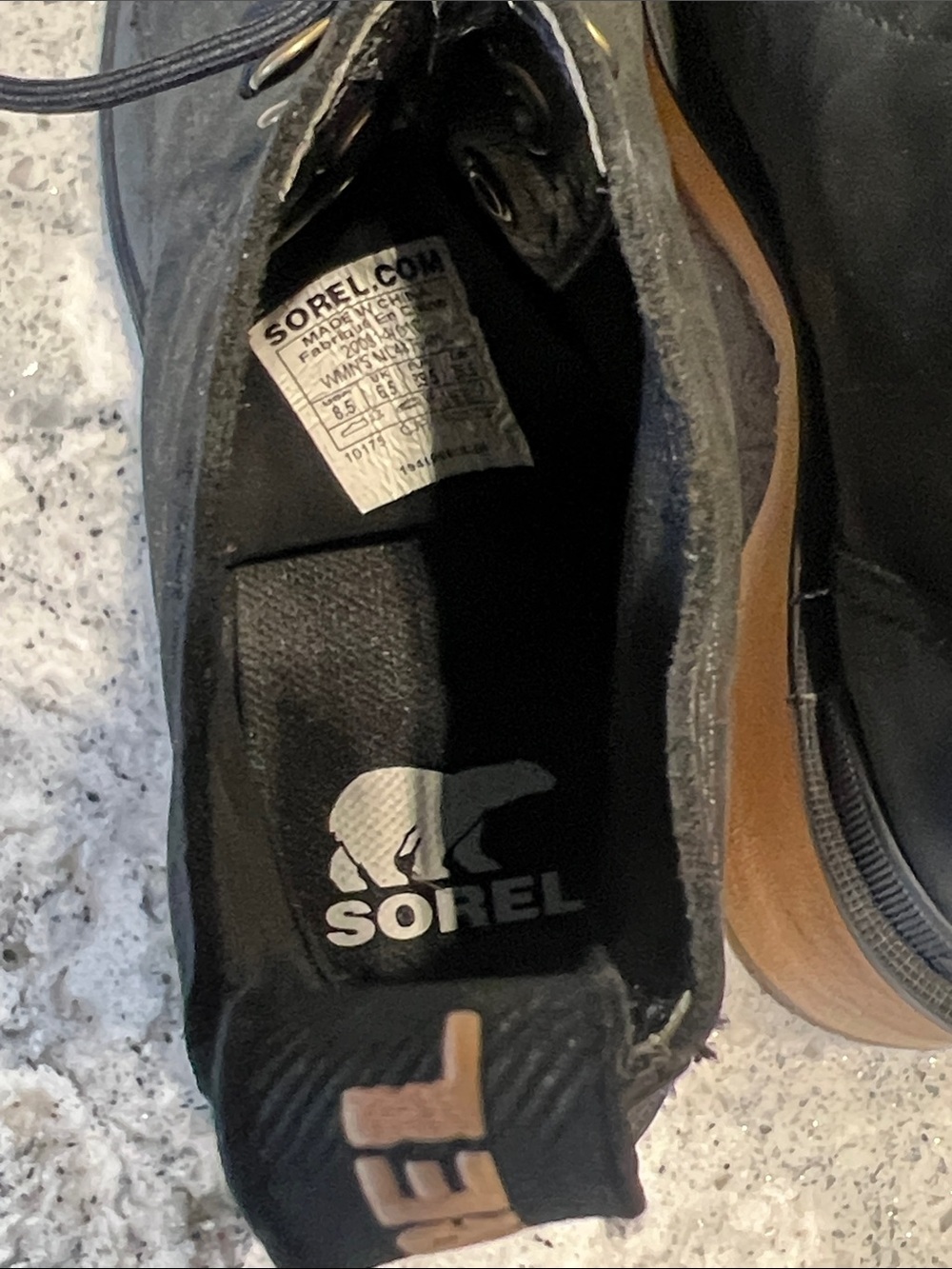 SOREL Hi-Line Heel Lace Waterproof Boots Black Tawny Buff Size 8.5 Like New - Picture 6 of 10
